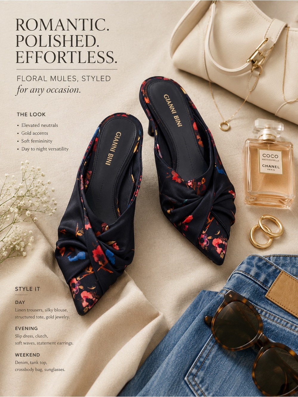 Gianni Bini Navy Floral Knot-Front Mules